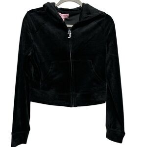 JUICY COUTURE Women’s Big Bling Y2K Track Hoodie Jacket Black Liquorice Small